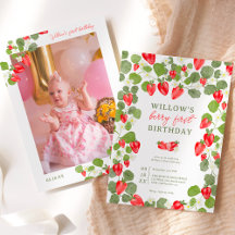 Niedliche Erdbeeren Blumenbeere 1. Geburtstag