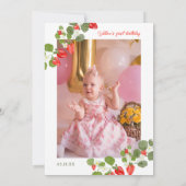 Niedliche Erdbeeren Blumenbeere 1. Geburtstag Einladung (Rückseite)