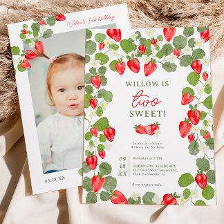 Niedliche Erdbeeren Blumenbeere 2. Geburtstag Einladung