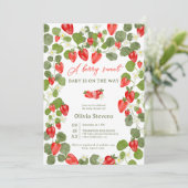 Niedliche Erdbeeren Blumenbeere Babydusche Einladung (Stehend Vorderseite)