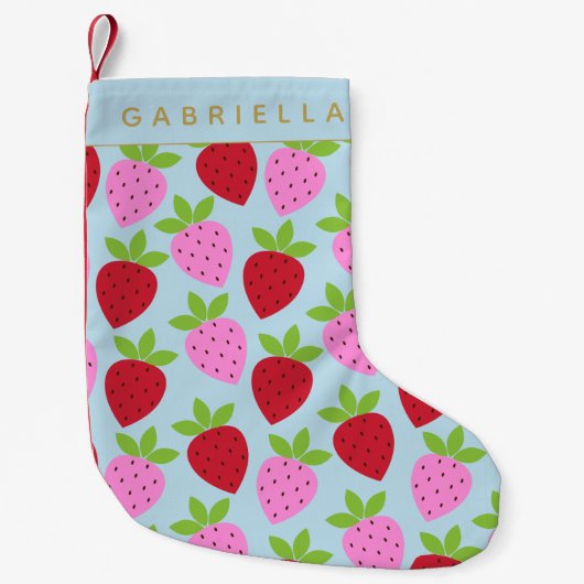 Niedliche Erdbeeren in Rosa Rot Blau Personalisier Kleiner Weihnachtsstrumpf (Vorderseite)
