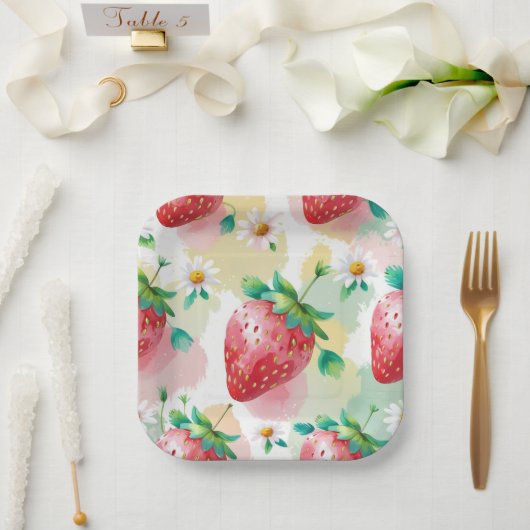 Niedliche Erdbeeren Regenbogen Geburtstagsparty Pappteller (Hochzeit)