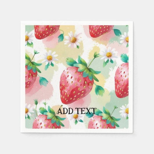 Niedliche Erdbeeren Regenbogen Geburtstagsparty Serviette (Vorderseite)