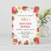 Niedliche Erdbeeren Regenbogenmuster 1. Einladung (Stehend Vorderseite)