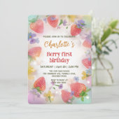 Niedliche Erdbeeren Regenbogenmuster 1. Einladung (Stehend Vorderseite)