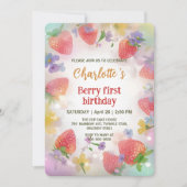 Niedliche Erdbeeren Regenbogenmuster 1. Einladung (Vorderseite)