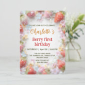 Niedliche Erdbeeren Regenbogenmuster 1. Einladung (Stehend Vorderseite)