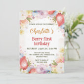 Niedliche Erdbeeren Regenbogenmuster 1. Einladung (Stehend Vorderseite)