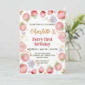 Niedliche Erdbeeren Regenbogenmuster 1. Einladung (Stehend Vorderseite)