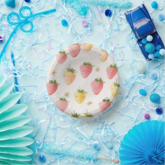 Niedliche Erdbeeren Regenbogenmuster Geburtstagspa Pappteller (Party)