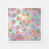Niedliche Erdbeeren Regenbogenmuster Geburtstagspa Serviette (Vorderseite)