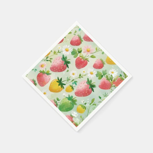 Niedliche Erdbeeren Regenbogenmuster Geburtstagspa Serviette (Ecke)