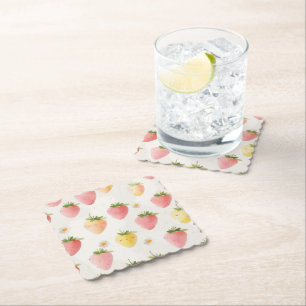 Niedliche Erdbeeren Regenbogenmuster Geburtstagspa Untersetzer