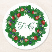 Niedliche Erdbeeren und Blaubeeren-Kranz-Untersetz Runder Pappuntersetzer (Vorderseite)