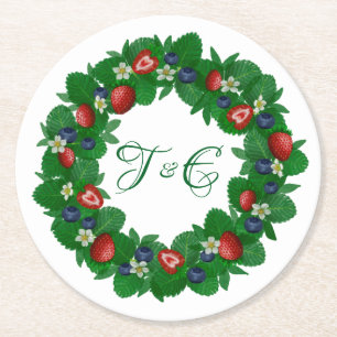 Niedliche Erdbeeren und Blaubeeren-Kranz-Untersetz Runder Pappuntersetzer