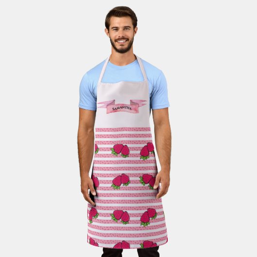 Niedliche Erdbeeren und rosa Linien - Design-Indiv Schürze (Getragen)