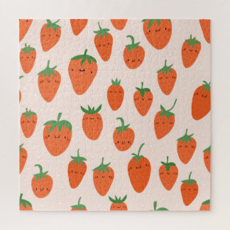 Niedliche Erdbeeren: Vintages Cartoon Muster Puzzle
