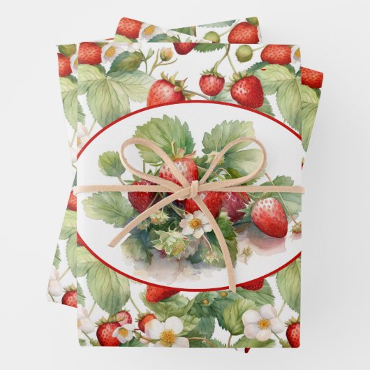 Niedliche Erdbeeren Wasserfarbe Geschenkpapier Set (Beispiel)