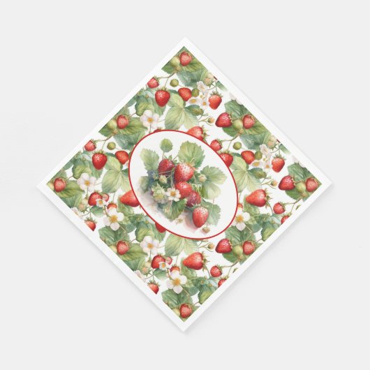 Niedliche Erdbeeren Wasserfarbe Serviette (Ecke)
