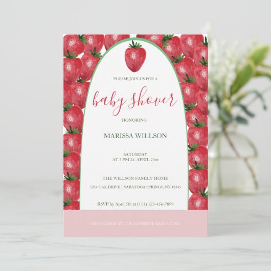 Niedliche Erdbeeren Wasserfarben Handlackiert Einladung (Stehend Vorderseite)