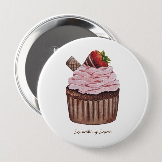 Niedliche Erdbeerkuchen in Aquarellfarbe Button (Vorne & Hinten)