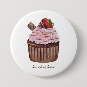 Niedliche Erdbeerkuchen in Aquarellfarbe Button