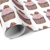 Niedliche Erdbeerkuchen in Aquarellfarbe Geschenkpapier (Rolleneckpunkt)