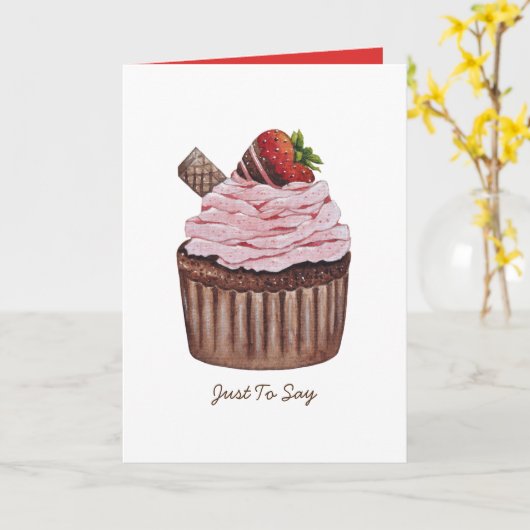 Niedliche Erdbeerkuchen in Aquarellfarbe Karte (Gelbe Blume)