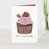 Niedliche Erdbeerkuchen in Aquarellfarbe Karte (Vorderseite)