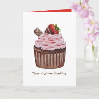 Niedliche Erdbeerkuchen in Aquarellfarbe Karte