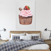 Niedliche Erdbeerkuchen in Aquarellfarbe Leinwanddruck (Insitu (Schlafzimmer))