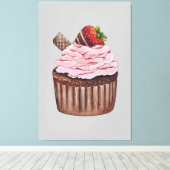 Niedliche Erdbeerkuchen in Aquarellfarbe Leinwanddruck (Insitu (Holzboden))