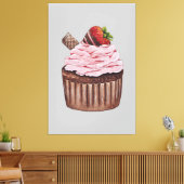 Niedliche Erdbeerkuchen in Aquarellfarbe Leinwanddruck (Insitu (Wohnzimmer))