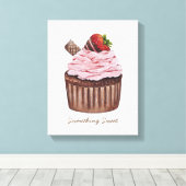 Niedliche Erdbeerkuchen in Aquarellfarbe Leinwanddruck (Insitu (Holzboden))