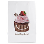 Niedliche Erdbeerkuchen in Aquarellfarbe Mittlere Geschenktüte (Rückseite)