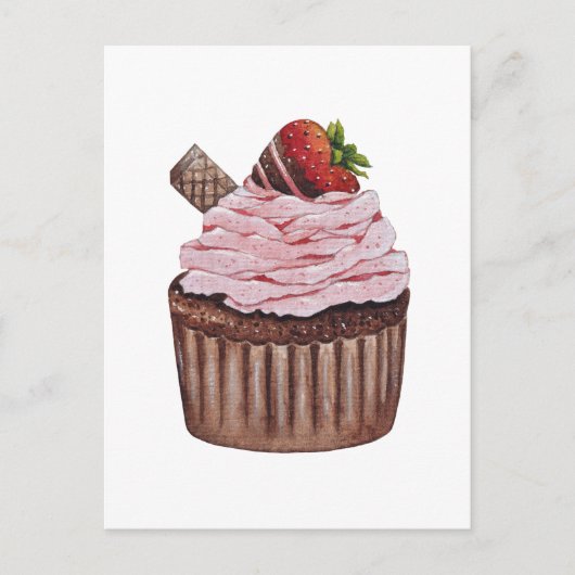 Niedliche Erdbeerkuchen in Aquarellfarbe Postkarte (Vorderseite)