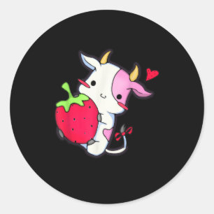 Niedliche Erdbeerkuh - Adorable Pink Cow Kawaii Runder Aufkleber