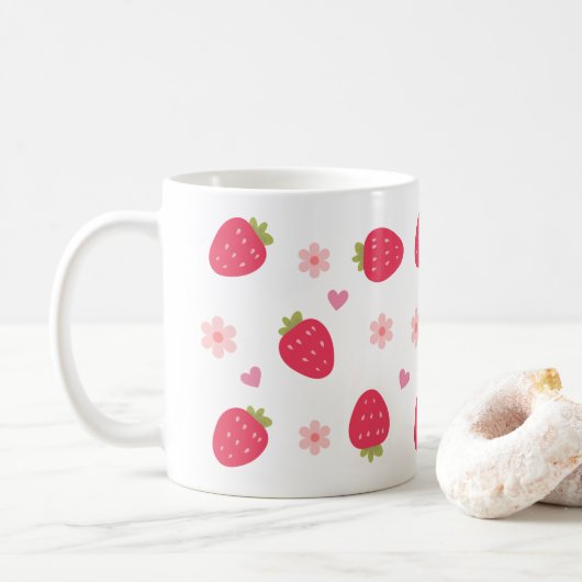 Niedliche Erdbeermuster Kaffeetasse (Mit Donut)