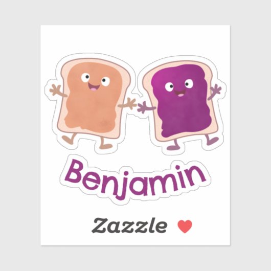 Niedliche Erdnussbutter und Gelee-Sandwich-Cartoon Aufkleber (Blatt)