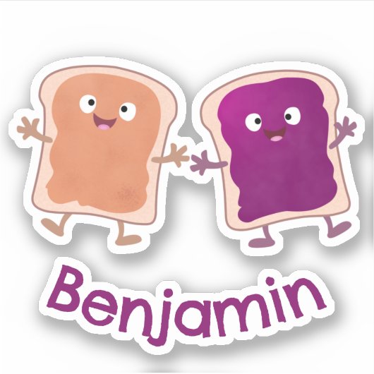 Niedliche Erdnussbutter und Gelee-Sandwich-Cartoon Aufkleber (Vorderseite)