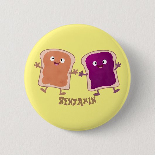 Niedliche Erdnussbutter und Gelee-Sandwich-Cartoon Button (Vorderseite)