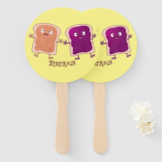 Niedliche Erdnussbutter und Gelee-Sandwich-Cartoon Fächer (Vorne und Hinten)