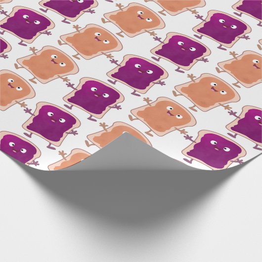 Niedliche Erdnussbutter und Gelee-Sandwich-Cartoon Geschenkpapier (Ecke)