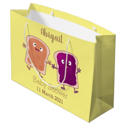 Niedliche Erdnussbutter und Gelee-Sandwich-Cartoon Große Geschenktüte (Rückseite Schrägansicht)