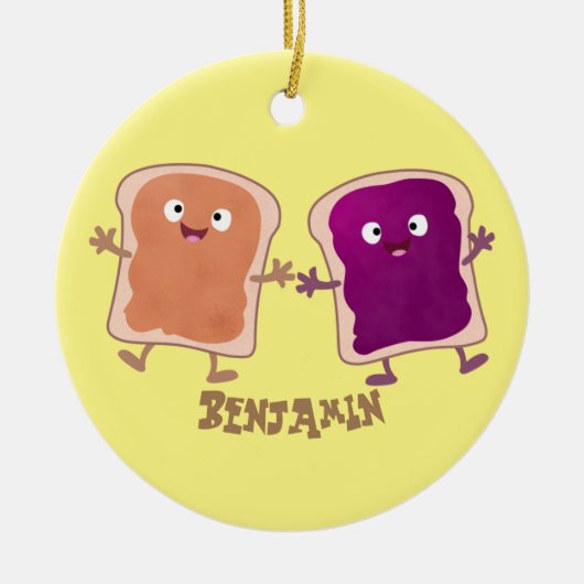 Niedliche Erdnussbutter und Gelee-Sandwich-Cartoon Keramik Ornament (Vorne)