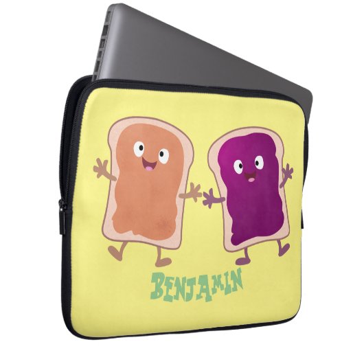 Niedliche Erdnussbutter und Gelee-Sandwich-Cartoon Laptopschutzhülle (Vorne Rechts)