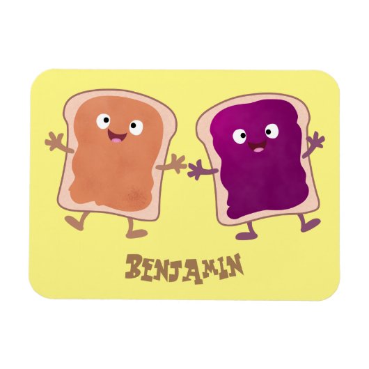 Niedliche Erdnussbutter und Gelee-Sandwich-Cartoon Magnet (Horizontal)