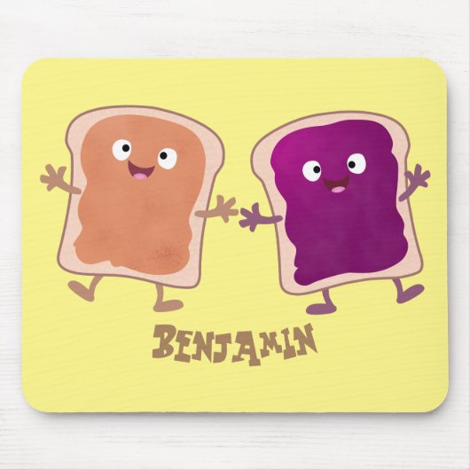 Niedliche Erdnussbutter und Gelee-Sandwich-Cartoon Mousepad (Vorne)