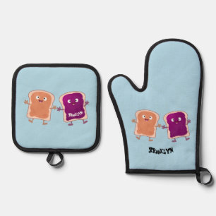 Niedliche Erdnussbutter und Gelee-Sandwich-Cartoon Ofenhandschuh & Topflappen-Set
