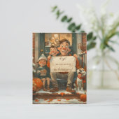 Niedliche Erntedank-Familie mit Hund Postkarte (Stehend Vorderseite)